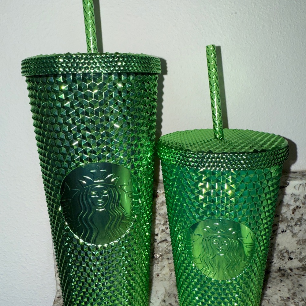 3 piece SET NWT Starbucks Emerald Metallic Studded Green 2023 24oz
